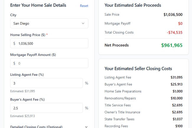 San Diego​ Seller Closing Cost Calculator
