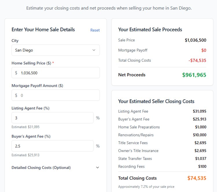 San Diego​ Seller Closing Cost Calculator